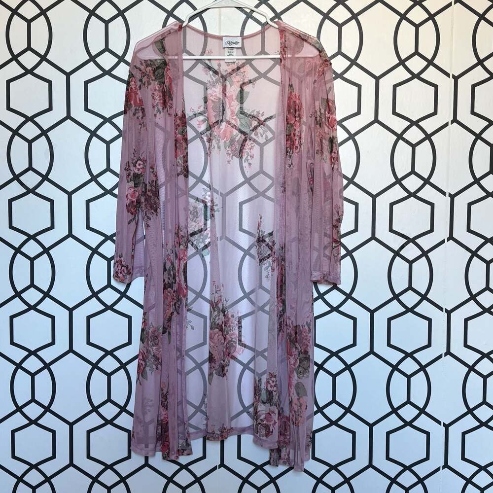 One More Thyme Women's Floral Mesh Duster Cardigan Size 2X